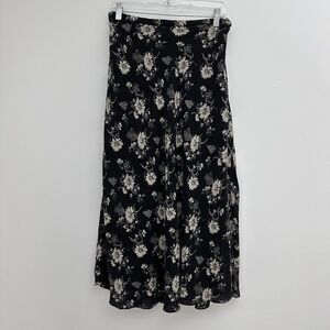 Vtg Valerie Stevens Womens 10 100% Pure Silk Dark Floral Midi Skirt Whimsygoth